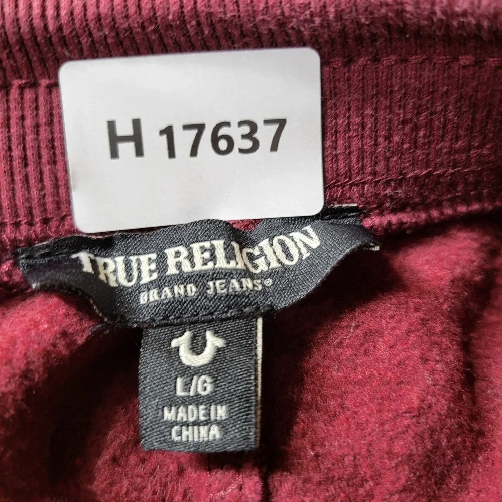 True Religion Men Activewear Pants L/G Burgundy Sweatpants Logo Joggers